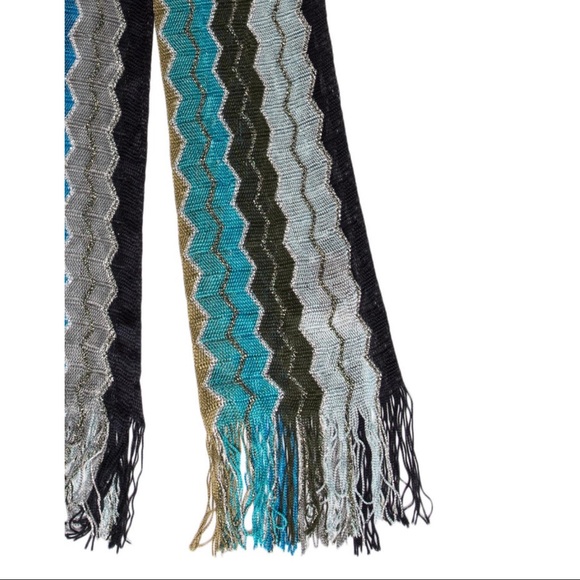 MISSONI BLUES FRINGE SCARF - Picture 2 of 3